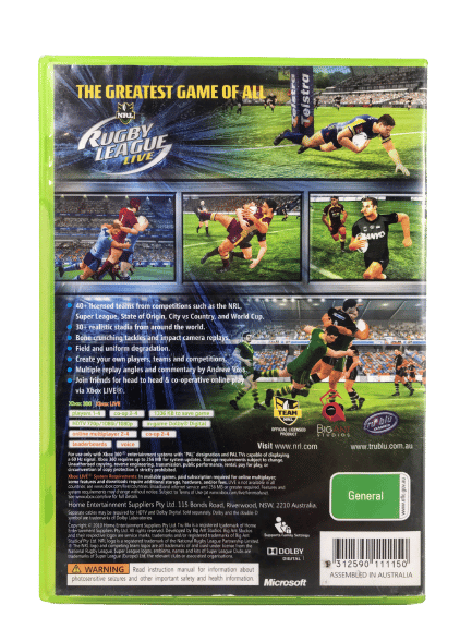 Rugby League Live (XBox 360) *MINT COMPLETE* - Image 4