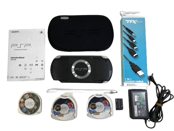 SONY PSP Console (EXCELLENT!) + Charger + Memory Card + Case + UMD Protectors