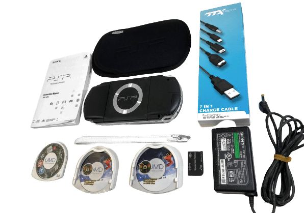 SONY PSP Console (EXCELLENT!) + Charger + Memory Card + Case + UMD Protectors