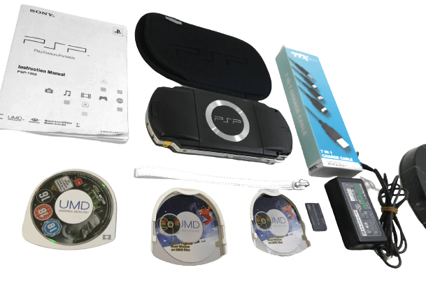 SONY PSP Console (EXCELLENT!) + Charger + Memory Card + Case + UMD Protectors