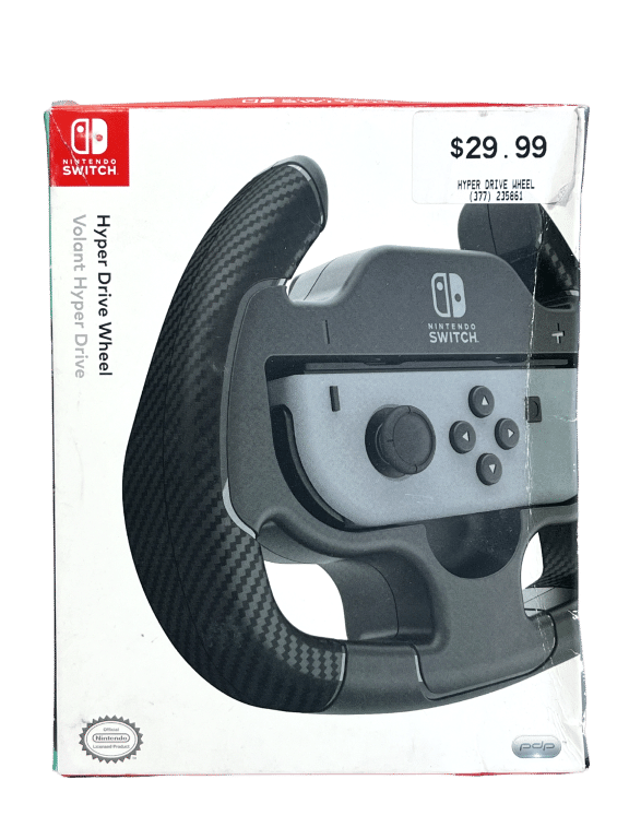 Hyper Drive Racing Wheel - PDP Gaming Hyper Drive Ergonomic Joy Con Controller Wheel Rubber Trigger Extensions, Universal Design: Black - Nintendo Switch