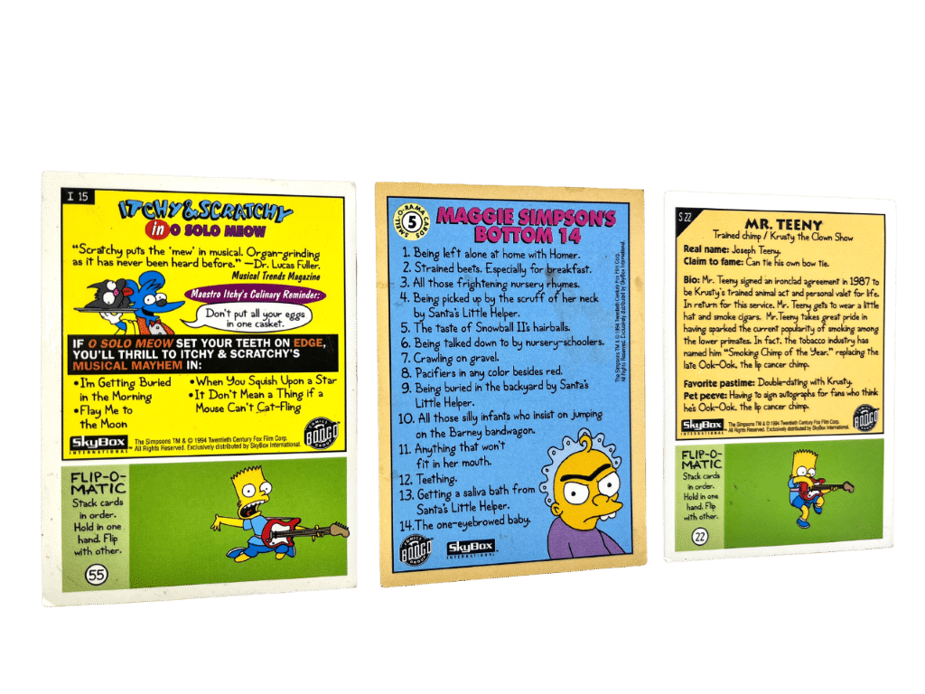 THREE (3) x Rare 1994 SIMPSONS Skybox Cards (CHASE CARD INCLUDED)