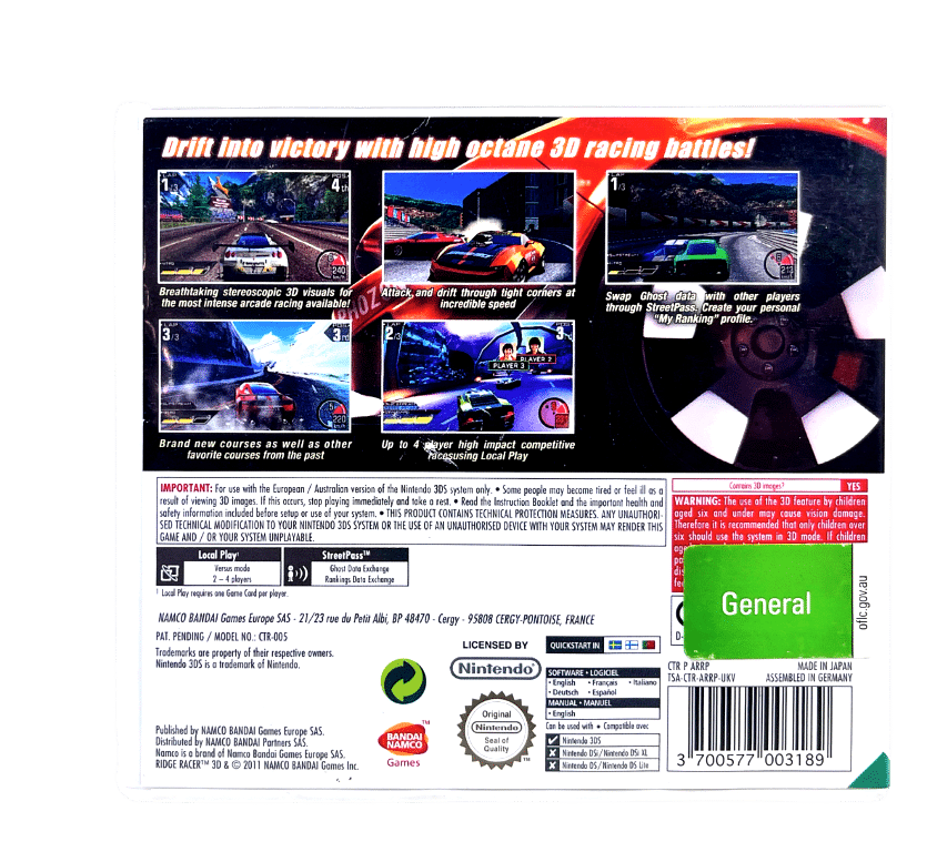 Ridge Racer 3D (3DS) *MINT COMPLETE* Appleby Games