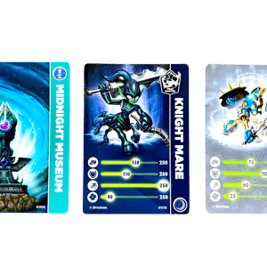 THREE RARE SKYLANDERS CARDS: (incl. Knight Mare + Midnight Museum)