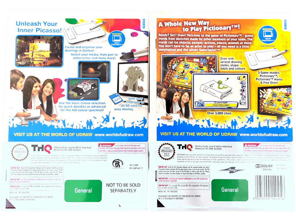 NINTENDO uDraw TABLET + 2 Games (Wii) *COMPLETE PLAYING BUNDLE*