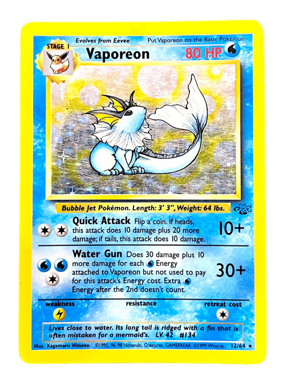 POKEMON TCG - Vaporeon 12/64 Holo Rare Jungle Unlimited