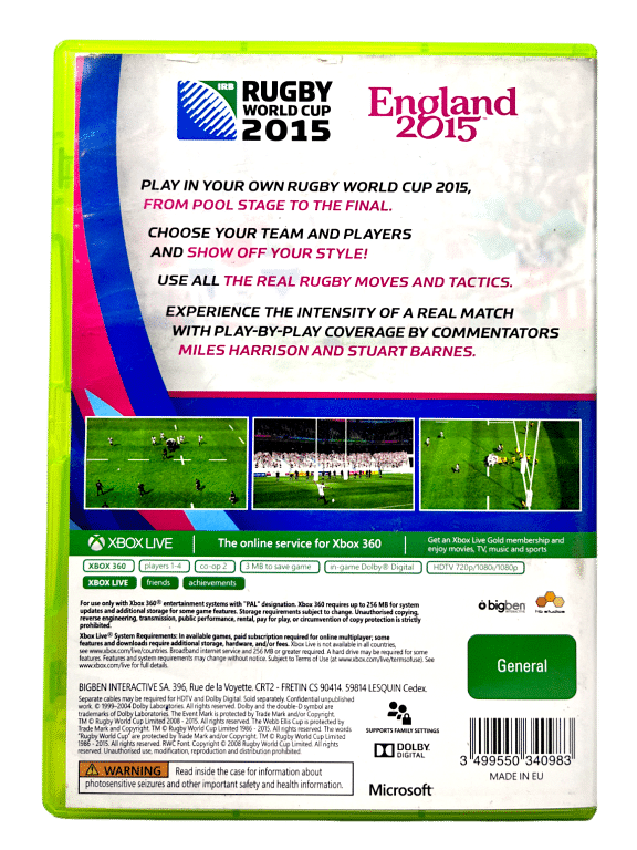 Rugby World Cup 2015 (Xbox 360) *RARE*