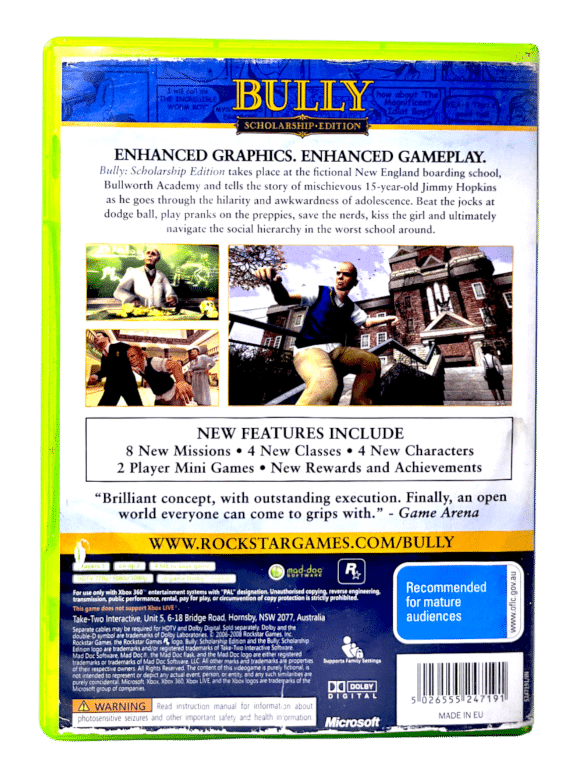 Bully (Canis Canem Edit) – Édition Scholarship – PC – FR – Avec Notice Et Carte – Bon état