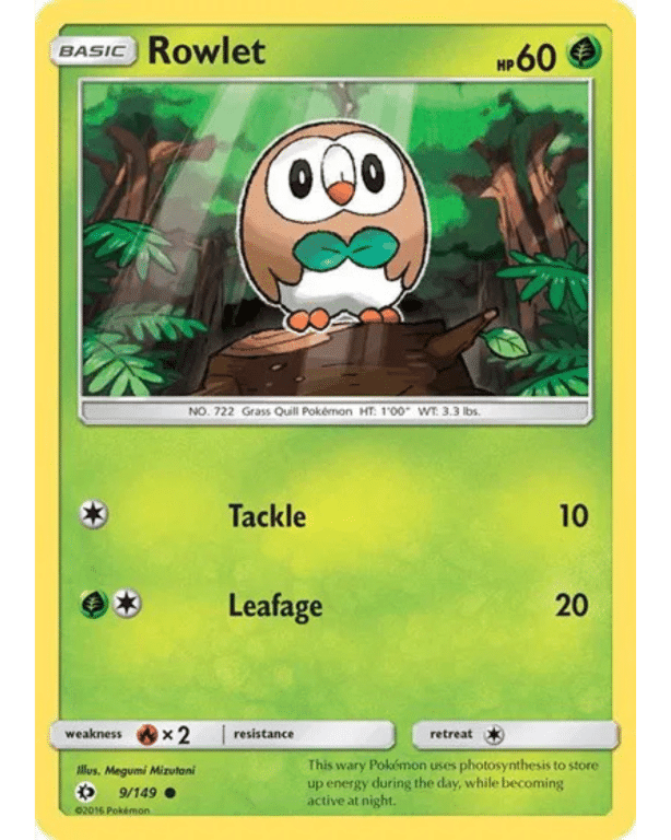 POKEMON TCG - Rowlet 9 Sun & Moon Base Set