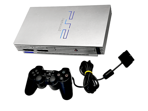 PS2 FAT Console (Silver) with Controller & Cables - Image 2