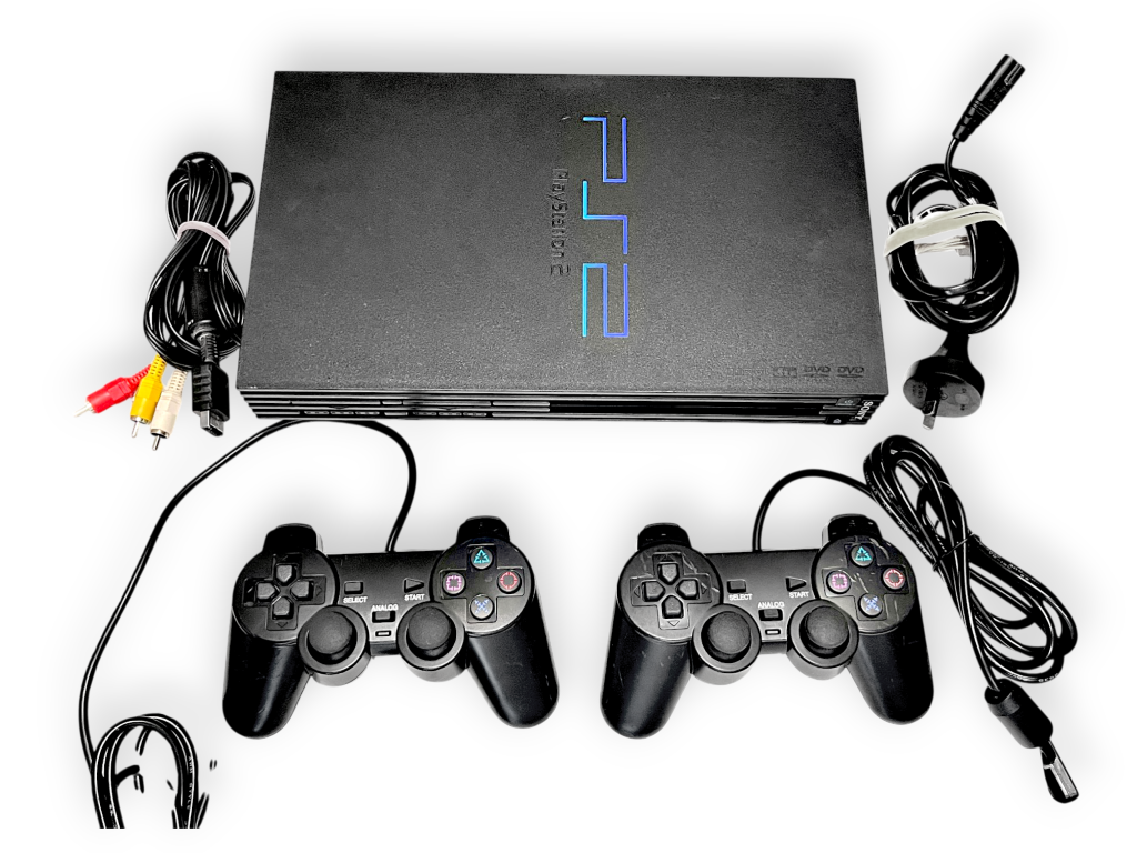 FAT PS2 Console Bundle (2 Controllers + Cables)
