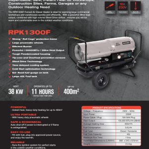 RPK1300F - Remington 38kW Diesel Forced Air Heater (130,000 BTU)