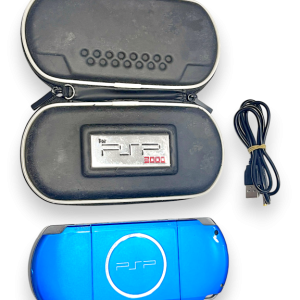 Blue PSP Console + Charger + Carry Case (BLACK SCREEN)