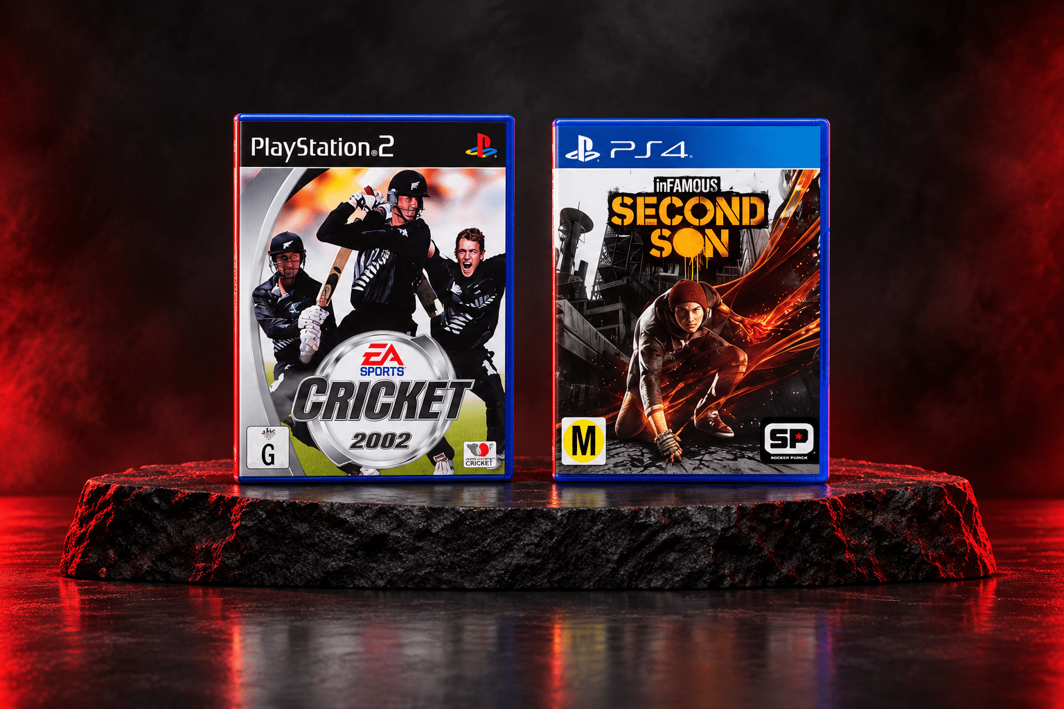 Cricket 2002 for PS2 and inFAMOUS Second Son for PS4 — NZ and Australian cover editions